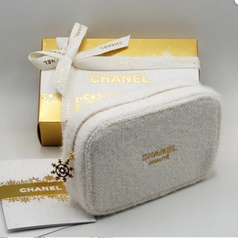 Authentic Chanel Cosmetic Bag White Gold